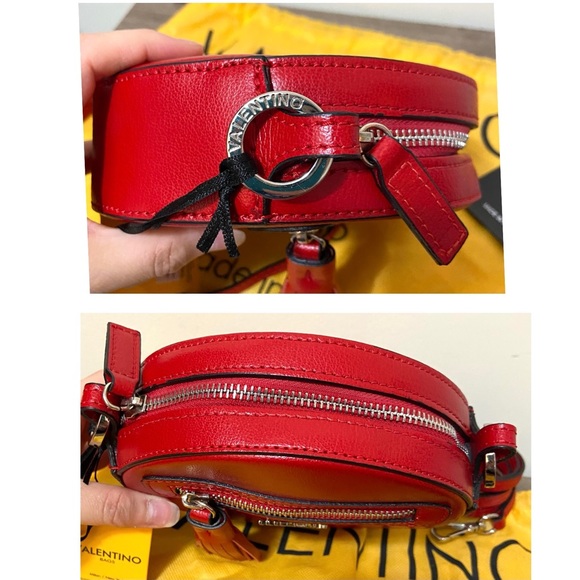 Authentic VALENTINO Henriette Round Red Leather Crossbody Bag Purse Luxury - Picture 9 of 14